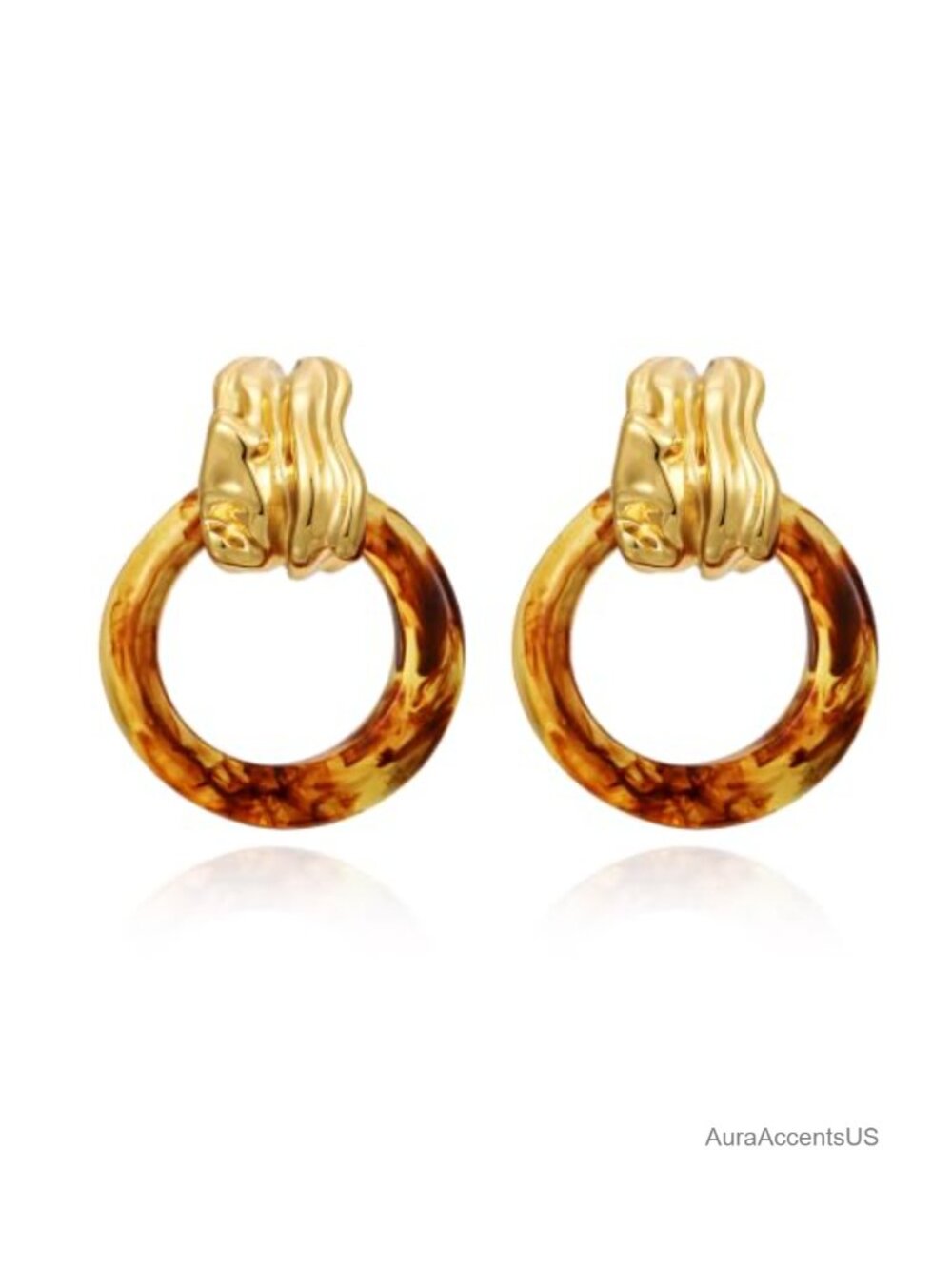 Chunky Resin Drop Dangle Earrings Hammered Gold Tone Boho Statement